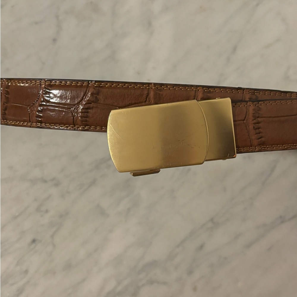 Anson Belt, Light Brown Croc-Embossed with Gold Clasp